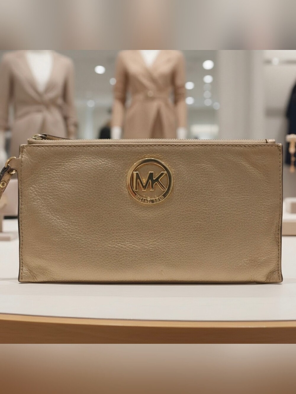 Michael Kors Metallic Gold Leather Zip-Around Wristlet Wallet
